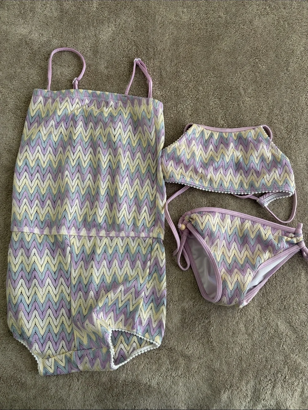 Girls Pastel Zigzag 2-Piece Swim Set with Cover-Up - Lavender